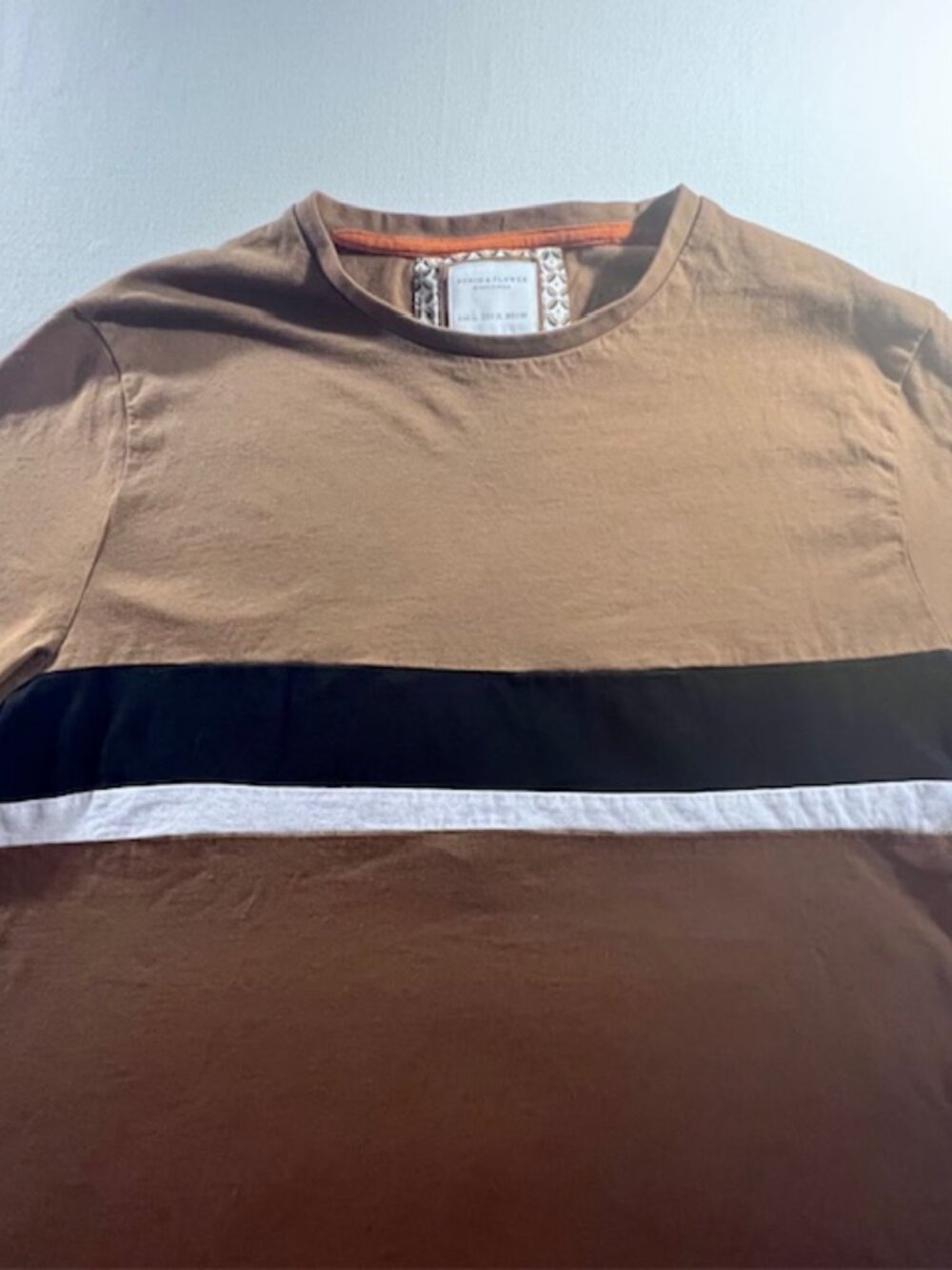 DENIM & FLOWER colorblock short sleeve t-shirt horizontal stripes Men's XL